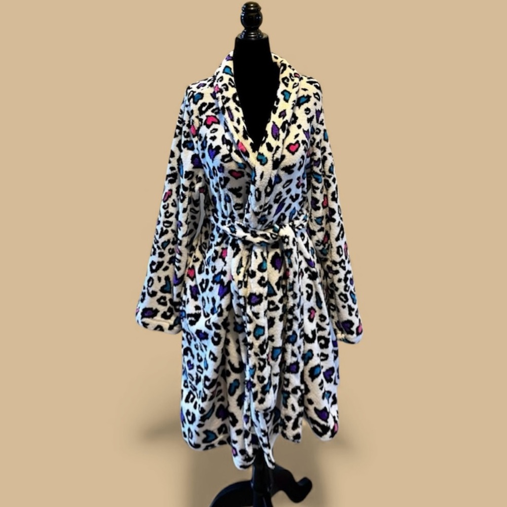 River Island Soft Plush Robe Size Small/Medium Multi-Coloured Leopard Print